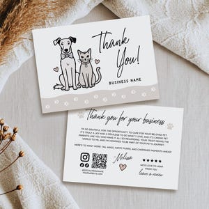 Tarjeta de agradecimiento para mascotas (plantilla editable en Canva) para empresas, código QR imprimible para negocios de animales, paseo de perros, cuidado de mascotas, alojamiento de mascotas, PT01
