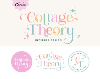 Modern Colorful Editable Logo, 70s Retro Rainbow Logo Canva Template, Instant Download Logo Set, Premade Small Business Branding, Theory