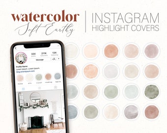 20 Soft Earthy Watercolor Instagram Highlight Covers, Boho Neutral Story Covers for Instagram, Texture Painted Instagram Story Icons