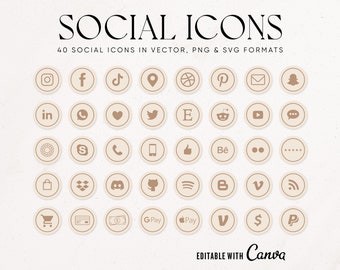 Modern Minimalist Natural Cream Social Icons, Neutral Social Media Icons, Business - Payment - PNG - Vector SVG Canva Editable Icon Set