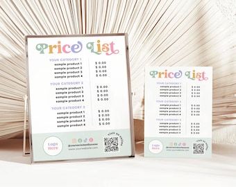 Price List Canva Template, Editable Pricing Sheet, Small Business Service Menu, Salon Price List, Printable Retro Vendor Sign | Honey