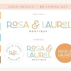 Boho Premade Logo Design + Branding Kit - Colorful retro logo, Rainbow Boho, Boutique, Shop, Girlboss, Aesthetic, Creative Bright Logos