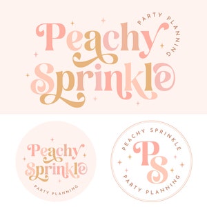 Peach Retro Font Logo Instant Download, Colorful Bright Logo Design, Fun Sparkle Logo watermark Set, Boho Small Buisiness Logo Kit, Peaches