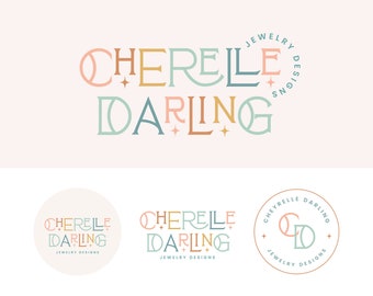 Modern Colorful Celestial Logo, Fun Font Canva Logo Watermark & Submark Kit, Instant Download Logo, Premade Small Business Branding, Cher