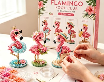 Flamingo Pool Club 3D Perlen DIY Kit Anfängerfreundliches Bastelset für Erwachsene, Sommer Wohnkultur Geschenk für Flamingo Liebhaber