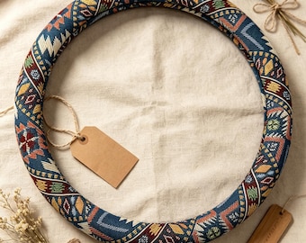 Bohemian Aztec Steering Wheel Cover, Woven Fabric Car Protector, Ethnic Tribal Accessory