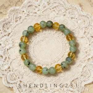 Anxiety Relief Green & Gold Crystal Bracelet, Calming Natural Stone Bracelet, Stress Relief Mental Balance Jewelry, 8mm Beads, 18.5‑19cm
