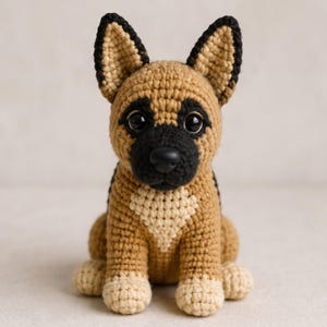 Patrón de ganchillo en PDF para cachorro de pastor alemán, patrón realista de amigurumi de perro, juguete de peluche DIY para cachorros, descarga digital instantánea.