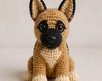 Patrón de ganchillo en PDF para cachorro de pastor alemán, patrón realista de amigurumi de perro, juguete de peluche DIY para cachorros, descarga digital instantánea.