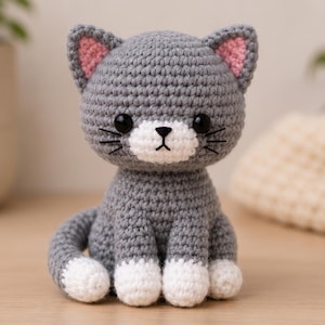 Realistic Sitting Kitty Crochet Pattern PDF, Amigurumi Cat Pattern, Cute Kitten Plush Tutorial, DIY Animal Toy, Beginner Crochet Gift