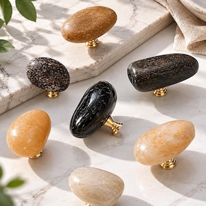 Natural Stone Cabinet Knob, Brass Drawer Pull, Modern Boho Hardware, Stylish Knobs for Kitchen Cabinet, Dresser & Furniture Decor