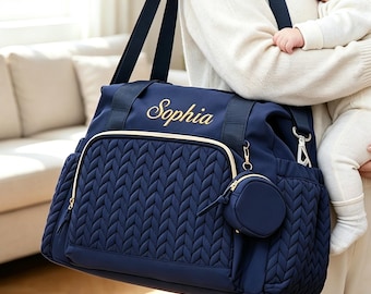 Personalisierte Baby-Reisetasche mit Namen, gesteppte Wickeltasche mit Stickerei, Reisetasche, Gepäckhülle, Reisetasche, Unisex-Geschenk zur Babyparty