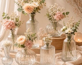 Clear Glass Vase, Modern Small Flower Vase, Minimalist Decorative Vase, Aesthetic Home Decor, Wedding Table Centerpiece, Bud Vase, Desktop