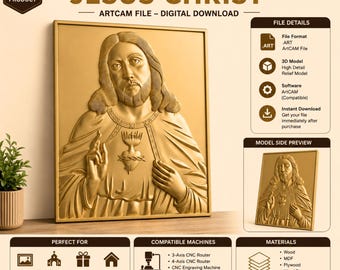 Jesus Christ 3D Relief CNC Model | ArtCAM File for Wood Carving (Digital Download)