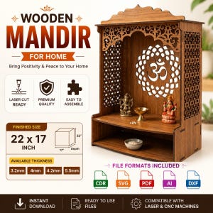 Arquivos para Templo Doméstico de Madeira (Mandir) | Corte a Laser em SVG, Design para Roteador CNC (Download Digital)