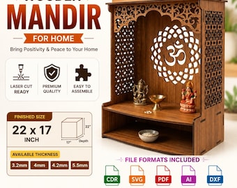 Wooden Mandir Home Temple Files | Laser Cut SVG, CNC Router Design (Digital Download)