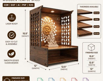 Wooden Temple Shelf Laser Cutting File | Home Decor SVG (Digital Download)