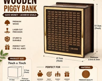 Wooden Piggy Bank Box Laser Cutting Files | Square Savings Tracker (Digital Download)