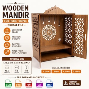 Wooden Mandir Home Temple Laser Cut Design File (Digital Download) image 1