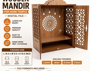 Wooden Mandir Home Temple Laser Cut Design File (Digital Download)