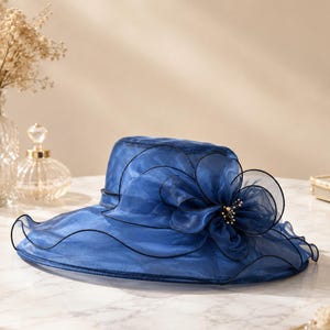 Vintage Dajon New York Blue Wool Wide Brim Hat 22” Elegant Church Derby M23012( Royal Blue )kentucky Derby Hat Church Hat Wedding  main image 4