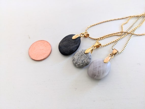 River Rock Necklace Gold Plate