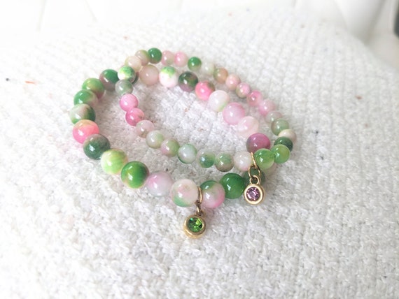 Rose Quartz Bead Stretch Bracelet Dyed Genuine Stones Rose Quartz Bead Stretch Bracelet Dyed Genuine Stones