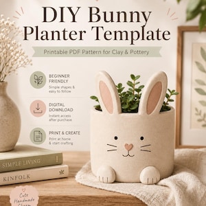 Plantilla para maceta de conejito DIY / Patrón de cerámica para imprimir (descarga en PDF) / Maceta de cerámica
