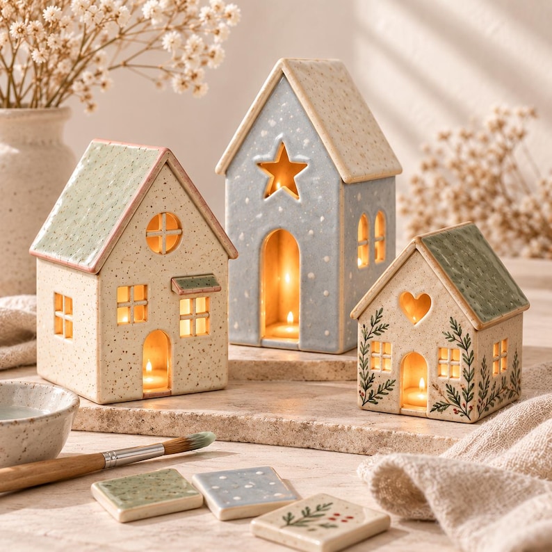 Pottery Display Window Ceramic Christmas Village Luminary Trio Template | Handbuilt Pottery ...