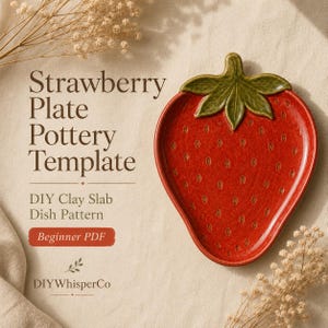 Strawberry Plate Pottery Template, DIY Clay Slab Dish Pattern (Beginner PDF)