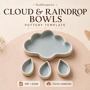Cloud & Raindrop Bowl Pottery Template, Printable A4 Slab Building Pattern, Handbuilding Ceramic PDF