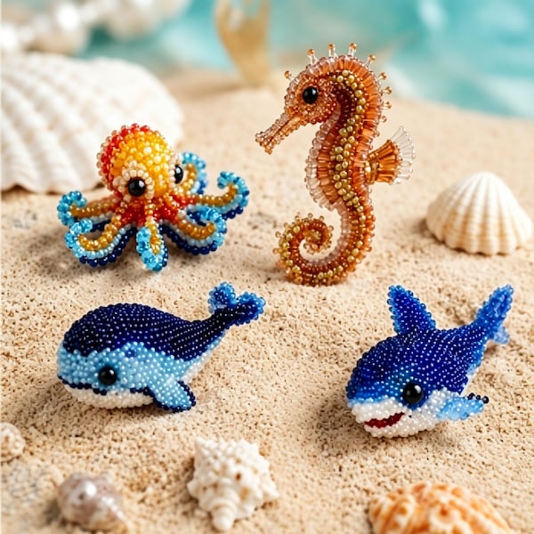 Kit fai da te 3D con perline a forma di animali marini: polpo, cavalluccio marino, delfino, squalo. Mini statuetta creativa per adulti, rilassante, realizzata a mano, idea regalo per la decorazione della casa.