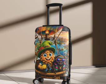 Adventurous Cartoon Travelers Suitcase | Colorful Hot Air Balloon Luggage