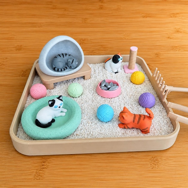 Cat Zen Garden Desk Toy, Miniature Cat Sandbox, Cat Lover Gift, Cute Office Decor, Desk Accessories