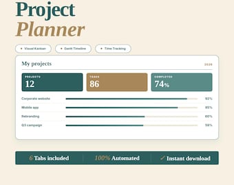 Project Management Spreadsheet Excel Project Planner Template Gantt Chart Kanban Board Task Tracker Timeline Project Tracker Dashboard