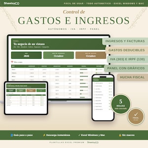 Plantilla Excel Control de Gastos e Ingresos Autónomos Contabilidad Facturas IVA IRPF Trimestral Modelo 303 130 Libro de Ingresos y Gastos