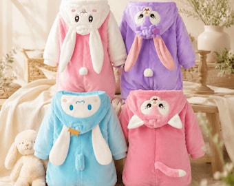 Cute Hooded Animal Baby Romper, Soft Plush Bunny Puppy Fox Toddler Onesie, Cozy Kawaii Photo Outfit Gift