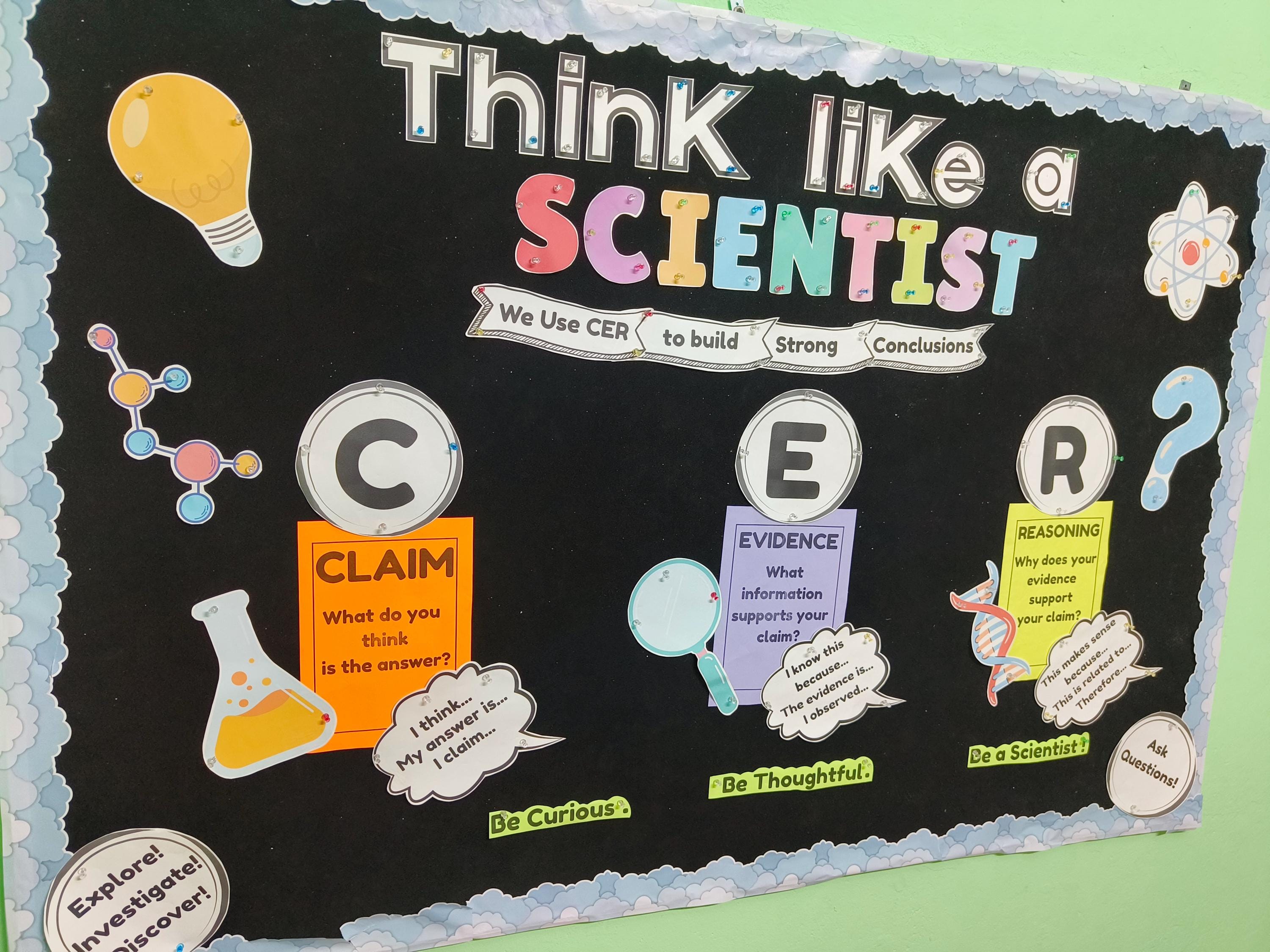 Claim Evidence Reasoning Science Bulletin Board Kit CER Classroom Display Think Like a Scientist Decor Instant Download