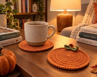 Halloween Pumpkin Crochet Pattern, Pumpkin Coaster PDF, Fall Home Decor, Mug Rug Digital Pattern