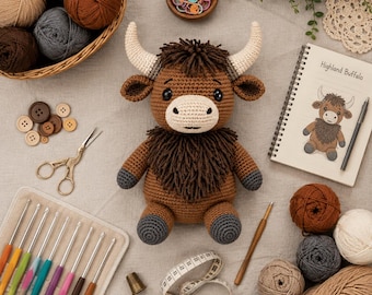 Highland Buffalo Crochet Pattern PDF | Amigurumi Farm Animal Plush Toy Tutorial