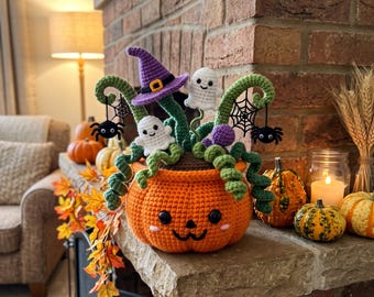 Halloween Crochet Pumpkin Pattern, Ghosts, Spiders & Witch Hat Amigurumi PDF