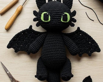 Black Dragon Crochet Pattern PDF, Amigurumi Plush Fantasy Tutorial