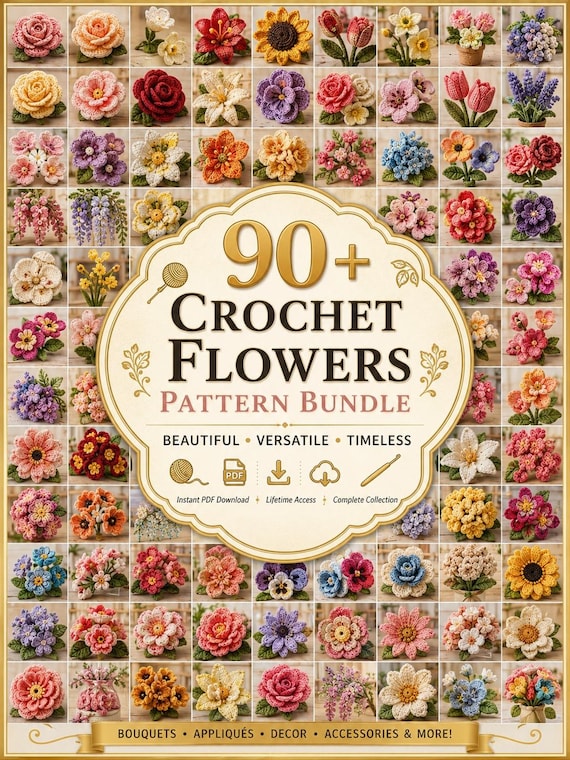 Crochet Flowers Pattern Bundle | 90+ Flower Bouquet Patterns PDF | Rose Tulip Daisy Sunflower Crochet