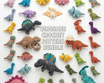 Crochet Dinosaur Patterns Bundle | T-Rex, Triceratops, Stegosaurus (PDF Download)