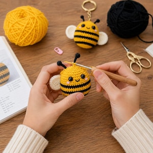 Crochet Honey Bee Keychain Pattern | Amigurumi Bee Tutorial (PDF Download)
