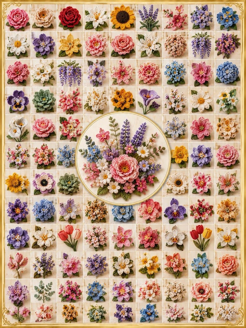 Crochet Flowers Pattern Bundle | 90+ Flower Bouquet Patterns PDF | Rose Tulip Daisy Sunflower Crochet image 3