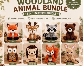 8-in-1 Crochet Amigurumi Pattern Bundle, Woodland Animals (PDF Download)