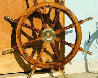 wunderbare Große 36 '' ANKER MESSING Holz Rad Kapitän Boot Gaston Turcotte Pira Schiff Rad