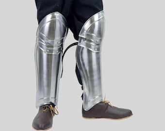 Middeleeuws gepolijst stalen ridderharnas beenkanenpantser cosplay, Larp-kostuumwapen