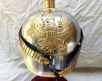 Militaria Preussische Pickelhaube Pickelhelm Spikehelm Mittelalter Deutsches Militär Eisen W/Leather Line Deutsches Militär